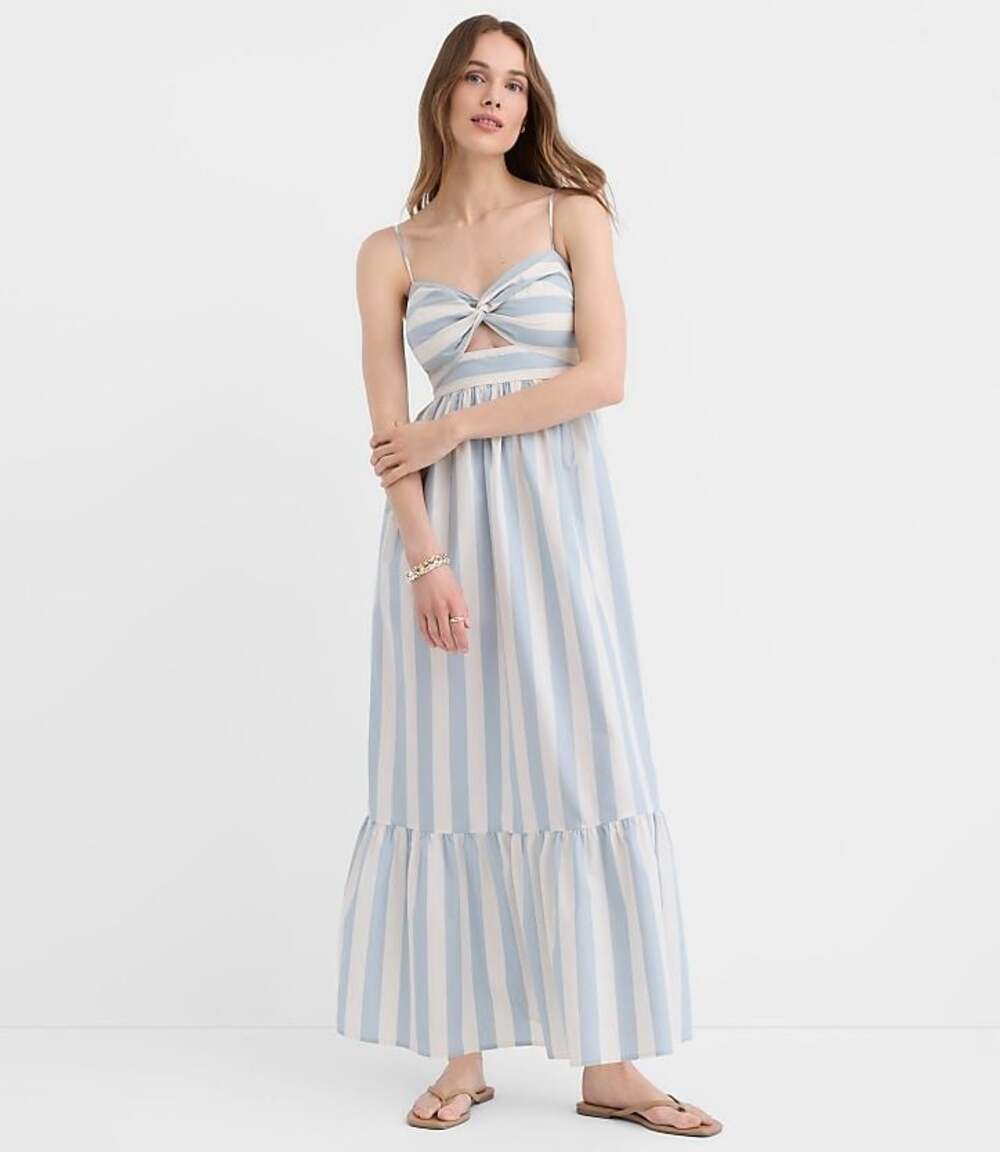 LOFT Blue and White Striped Cutout Twist Front Maxi Dress